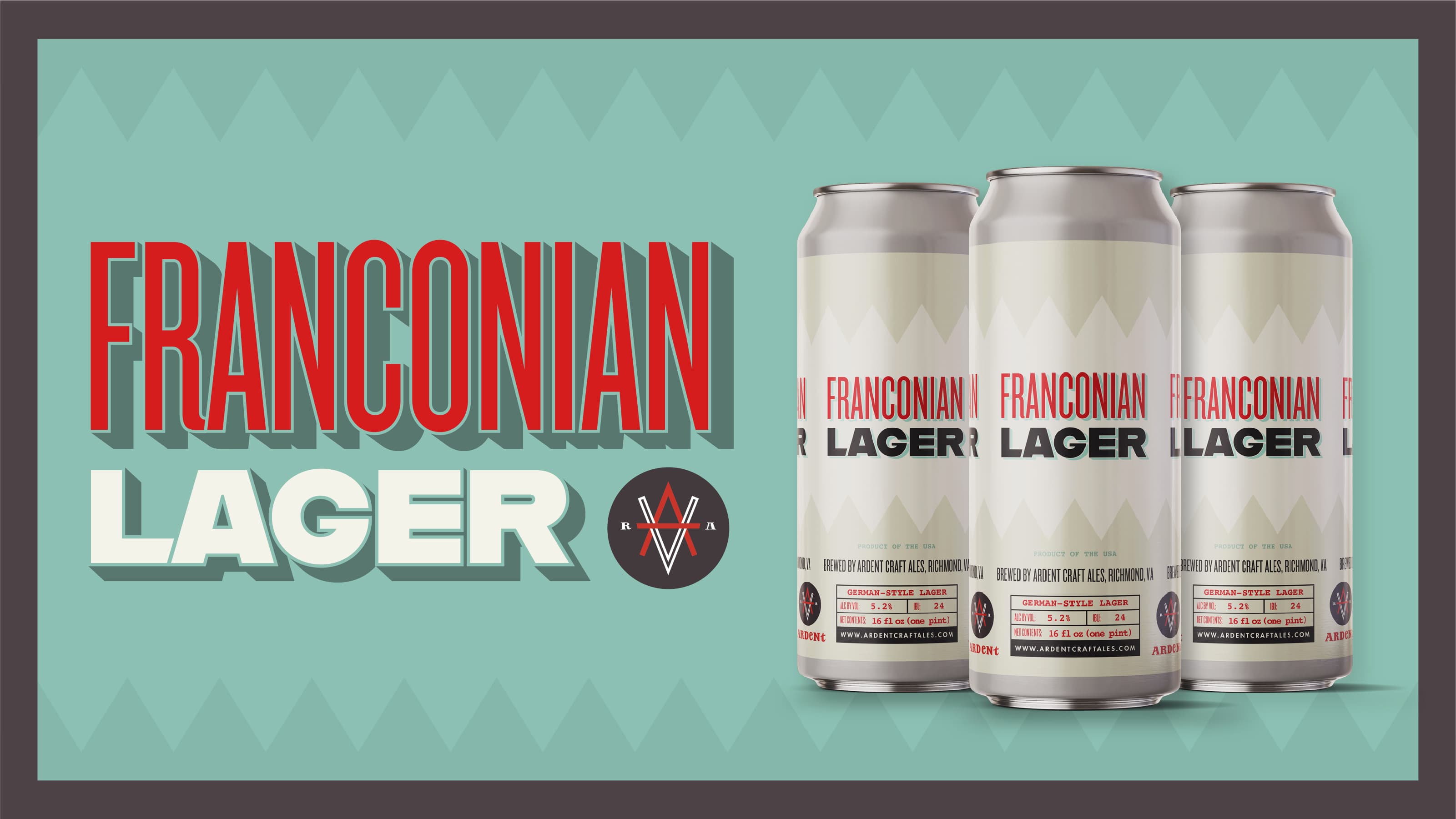 Graphic for Franconian Lager with red and white text over pale bluish green background