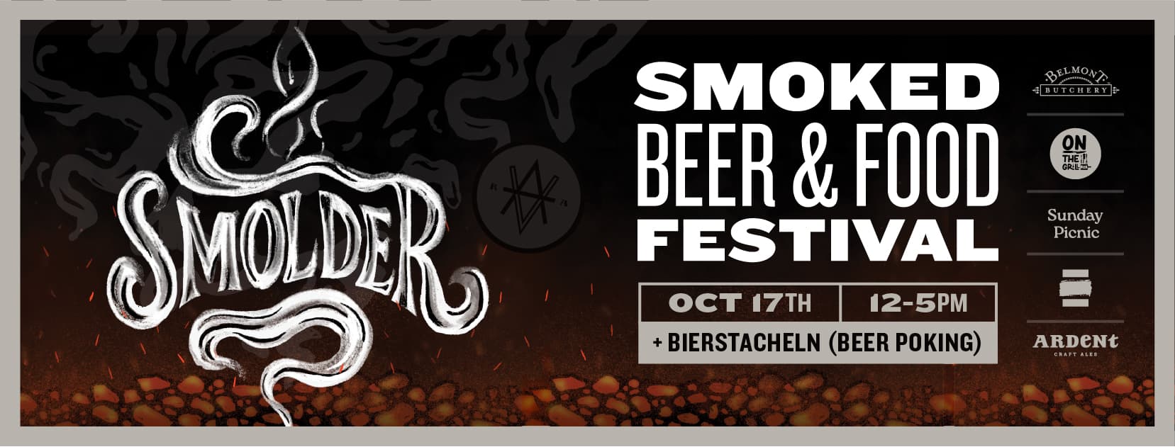 Smolder: Smoked Beer & Food Festival. Banner image featuring lit match