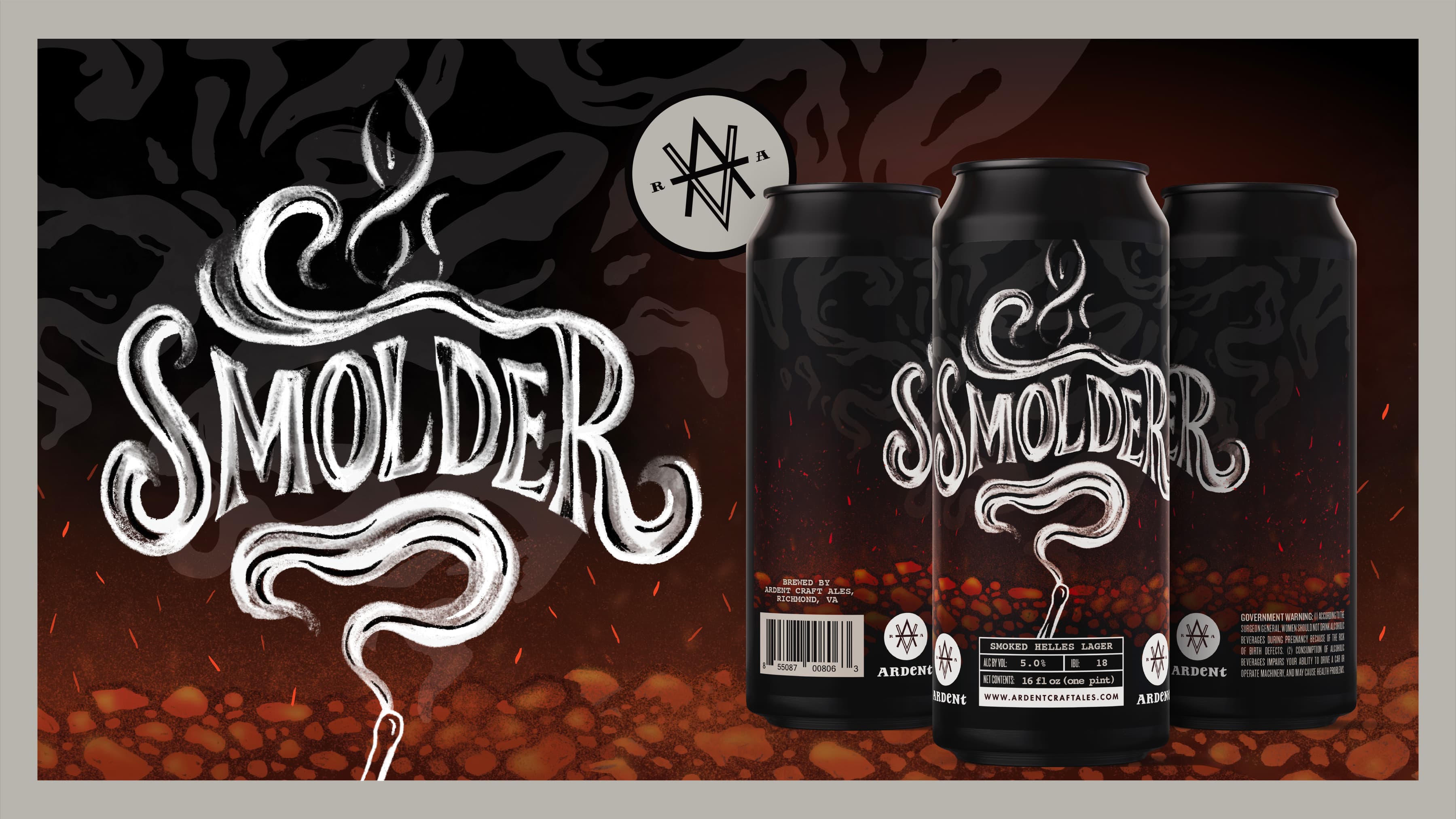 Graphic for Smolder featuring the brand name illustrated out of rising smoke from a lit match